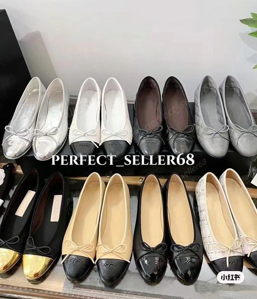 Ballet Flats French Paris Designer feminino de luxo Black Shoes Black Sloabers Ballerina de couro redonda Sapatos de vestido feminino Zapatos Balé