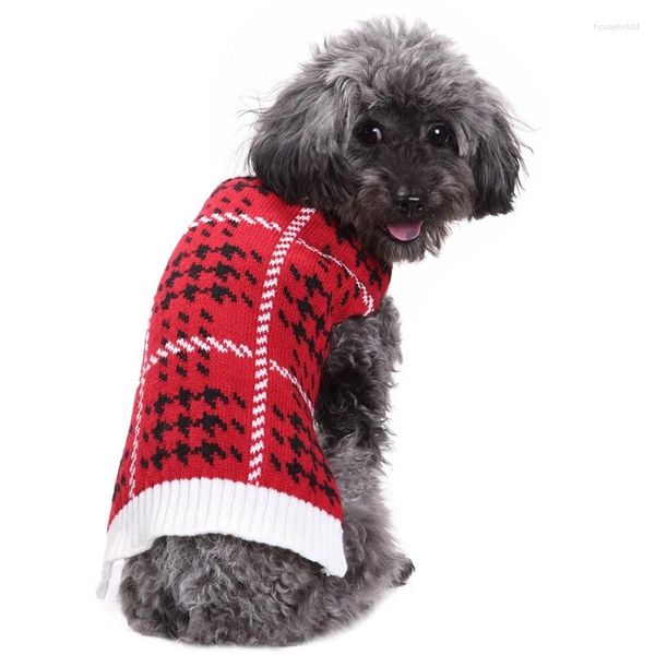 Hundekleidung Schöne warme Gitterplaid kleine Winterkleidung Haustier Strickwege Outdoor Katzenmantel Pullover für große XXS-XXL