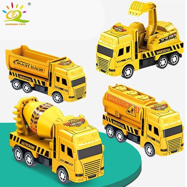 Modelo Diecast Cars Huiqibao Educação de 4 peças Crianças Childrens Engenharia de engenharia Modelo quatro pequenos carros Crane Dump Truck WX