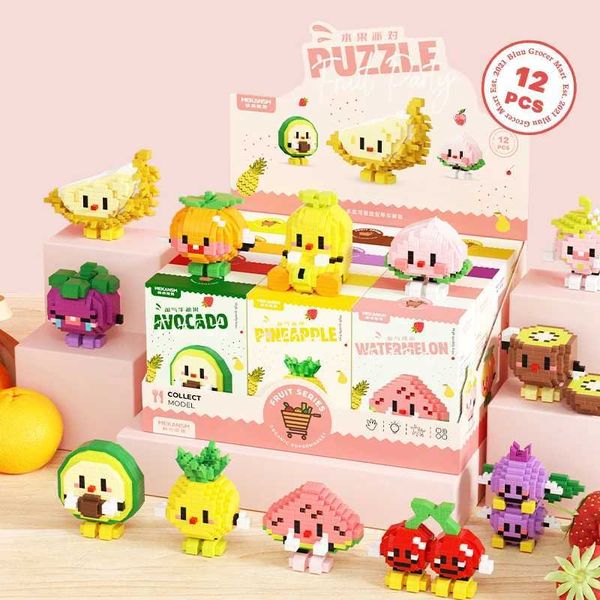 Bloco Fruit Digital Mini Particle Trend Play Fruit Happy Food Definir Creative Desktop Decoration and Building Blocks WX