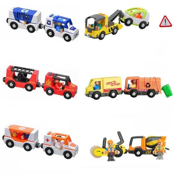 Diecast Model Cars New Fire Truck Truck Magnetic Ambulance Police Fire Truck Compatível com Brio Wood Train Track Childrens Toys WX