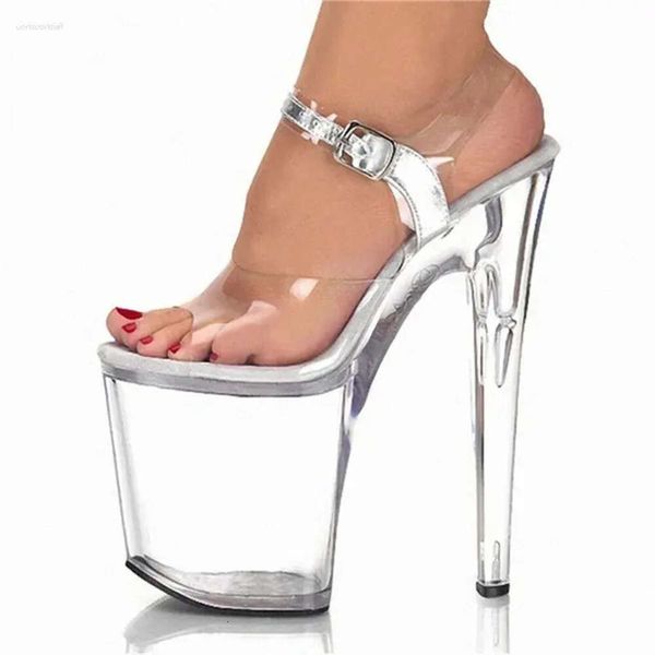 Sandálias 20cm Clear Women Pvc Sexy Buckle Strap Plataforma Peep Toe Summer STILETTO HIGH SAPELED DRESS SIER POMBLAS 242 D 27A1