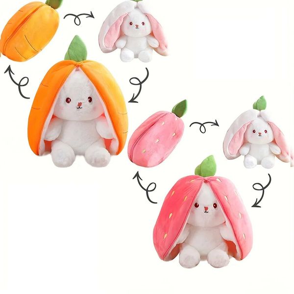 Ausgestopfte Plüschtiere 18 cm Rollenspiele erdbeer Karottenkanet-Kaninchen-Plüschspielzeug Füllung kreative Taschen in Früchte, um niedliche Puppen für Babys zu verwandeln, Q240515