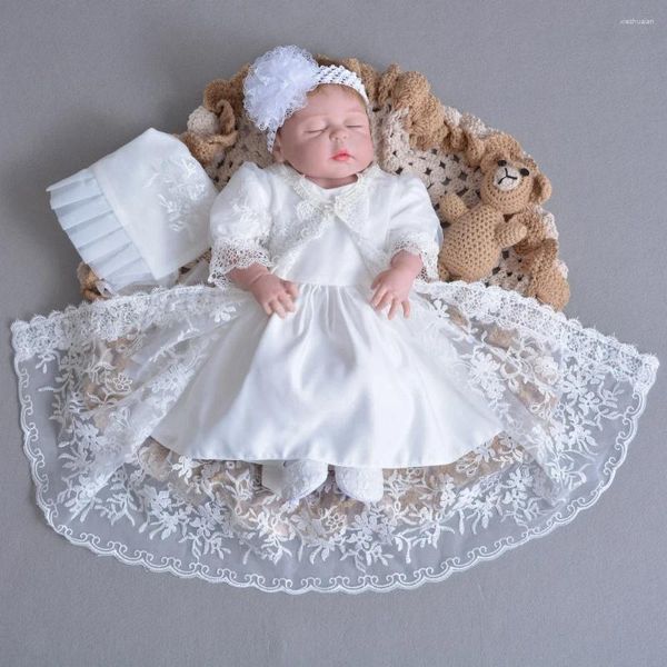 Mädchenkleider 3pcs Set Baby Taufe Kleid Kind Taufkleid gestickte Spitze geboren 1 Jahr Geburtstagsfeier 0-24 Monate