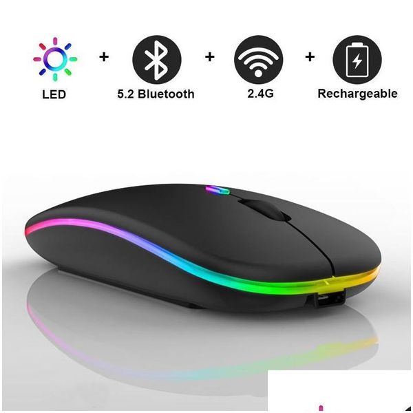 Topi Bluetooth wireless ricaricabile con 2,4 g ricevitore 7 a. Colore LED silenzioso silenzioso mouse da gioco ottico USB per computer Lap desktop Otgpo