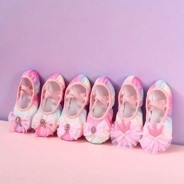 Performance de palco de garotas infantis Rainbow Bow Dance Ballet Sapatos planos L2405 L2405