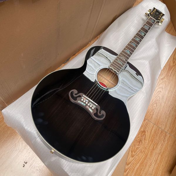 Новый 43# J200 Акустическая гитара Абалон Инлай Сплошная Вудааа Темная Ночь черный 230608