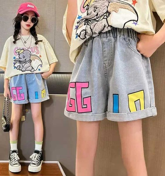 Shorts Jean Shorts Kinderbrief Shorts für Mädchen Teenager Jeanshose Sommer 2024 Kinder -Freizeitkleidung für 3 bis 12 D240516