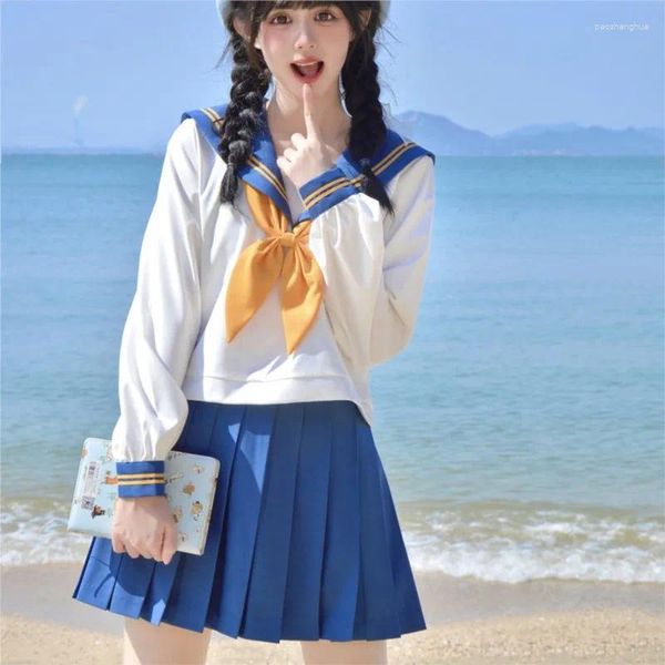 Set di abbigliamento Blu Blue School Unifort Dress Atmosfera giapponese scolaretto giapponese marinaio top top galliera con gonna con gonna costume costume giapponese ragazza anime
