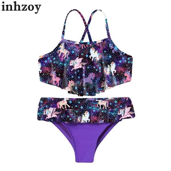 Bambini per bambini due pezzi da bagno abito da bagno in bikini stampare cartone animato croce canotta con razza con arricciatura con breve set da spiaggia tankini vagabonghetta tuta da bagno2405