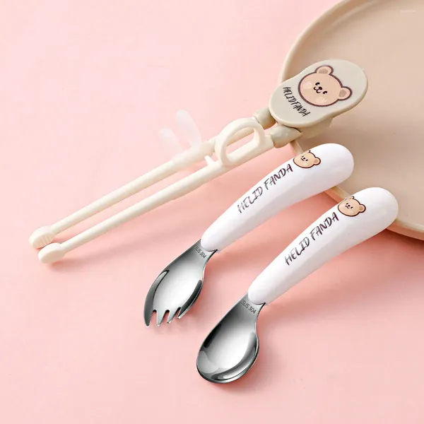 Учебные посуды Worthbuy 1Set Baby Kids Spoon Fork Set St Scoop Kit Dailware Sware Drawing Training Feeding Coutlery Atensil