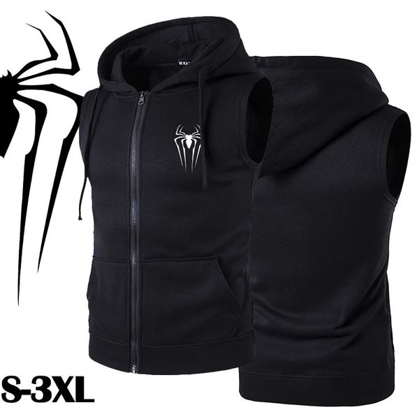 Jaqueta de colete casual com aranha estampa de moda de moda desgaste sem mangas com capuz com capuz tanque de tanque de tanque de top