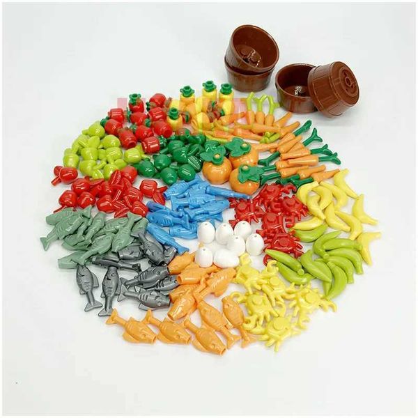 Küchen spielen Food Friend Accessoire Baustein Obstbrot Fisch Futter Banane Kirsch Kürbis MOC Ziegel Spielzeug Kinder kompatible Stadt Accessoire S24516