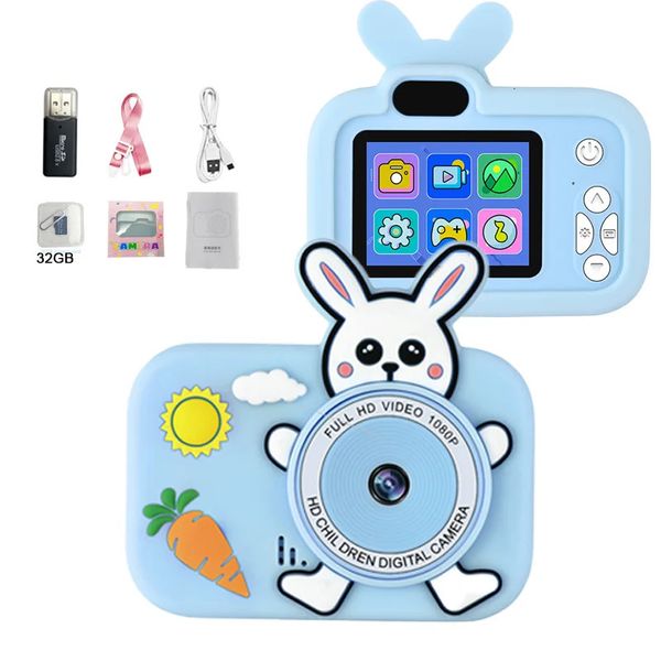 Kinder HD Digitale Videokameras gebaut Spiele niedliche Cartoon Kaninchen Einhorn 20 Zoll Mini Kamera Geschenkspielzeug für Kinder 240509