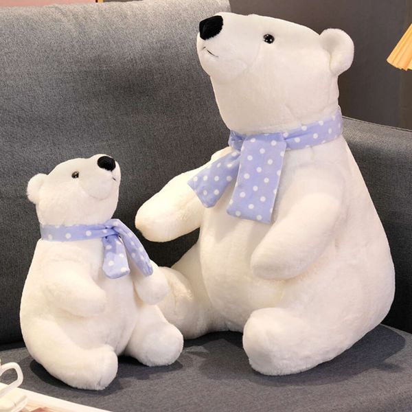 Quente 25/30/40cm adorável urso polar brinquedos de pelúcia de ursos brancos macios com bonecas de cachecol Pillow Pillow Girls Girls Valentine's Gift