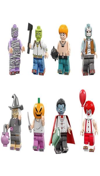 8 pezzi lotto mini action figure minifig joker clown clown zucca di zucca zombi elementi da costruzione di elementi regalo Halloween per bambini C3067678