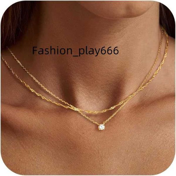 Tewiky Womens Diamond Halskette exquisite goldene Halskette 14K Gold plattiert langen Lasso Halskette Einfache Gold CZ Diamond Neckchain Womens Mode Gold Halskette Schmuck Gi Gi