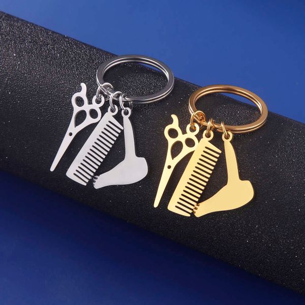 Neuer Friseur Keychain Salon Ring Haartrockner Schere Kammschlüsselketten Schmuck Friseur Geschenke für Frauen Männer Männer