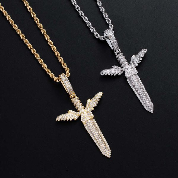 Colares pendentes Pingente de espada anjo com personalidade de diamante completa moda moda de moda versátil de hip-hop e acessórios de rap