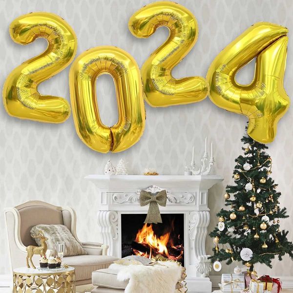 Palloncini da festa 16/32 pollici 2024 Numero palloncino foglio di nuovo anno nero oro in argento in argento felice anno nuovo anno natalizio decorazioni per feste di nuovo anno palloncini