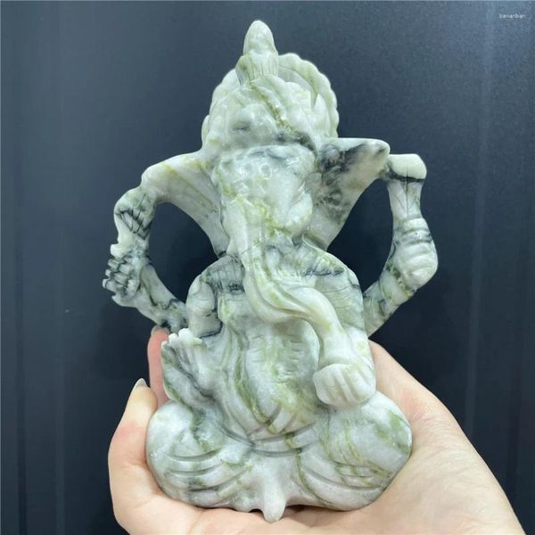 Figurine decorative 800 g di grandi ornamenti di cristallo xiuyan fiore naturale ganesha decorazione minerali di figurina per elefanti a mano