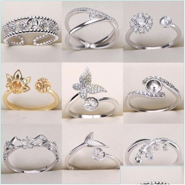 Impostazioni di gioielli Anello perle fai -da -te 925 Sterling Sliver Anelli per donne 12 Stili Dimensioni regolabili Regali di Natale Deliverità all'ingrosso OTFM2