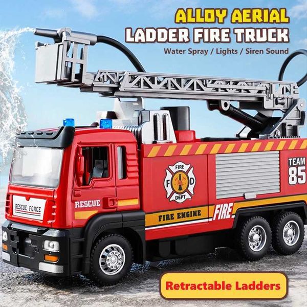 Modelo Diecast Model Cars Ligante Modelo de caminhão de escada para crianças e adultos Trator de bombeiros com iluminação e engenheiro de engenharia musical Modelo WX WX