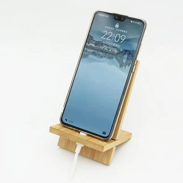 Bambus Handyständer für Schreibtisch mit Ladeloch, abnehmbarer Holz Telefonhalter Tablet Ständer Holz Desktop Dock Cradle