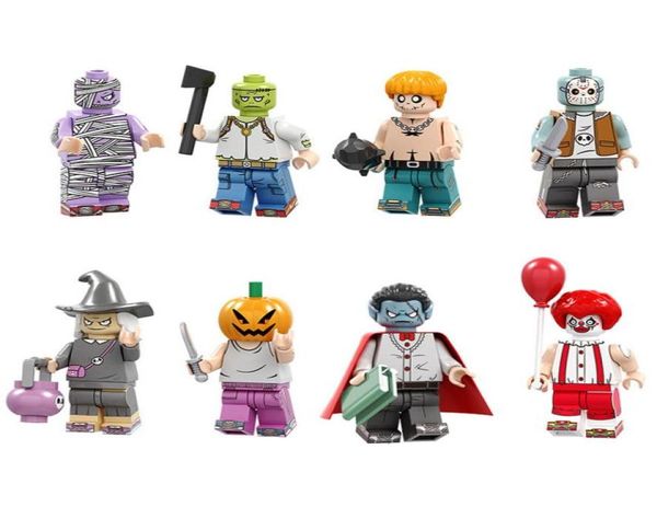 8 pezzi Mini Action Figure Minifig Joker Clown Vampire Pumpkin Witch Zombie Building Building Building Gioco regalo Halloween per Kid C7370846