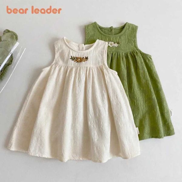 Mädchenkleider Bär Leader 2023 Neues Sommermädchen Casual Kleid mit Blumenstickerei ärmellose Tanktop für 1-5 Jahre alte Kinderkleidung WX