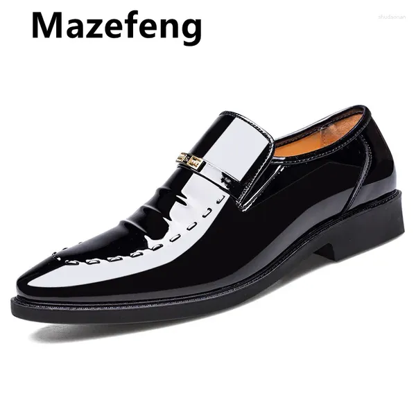 Vestido sapatos mazefeng pu de couro de moda masculina mocassins de negócios pontudos de oxford de oxford respirável casamento formal