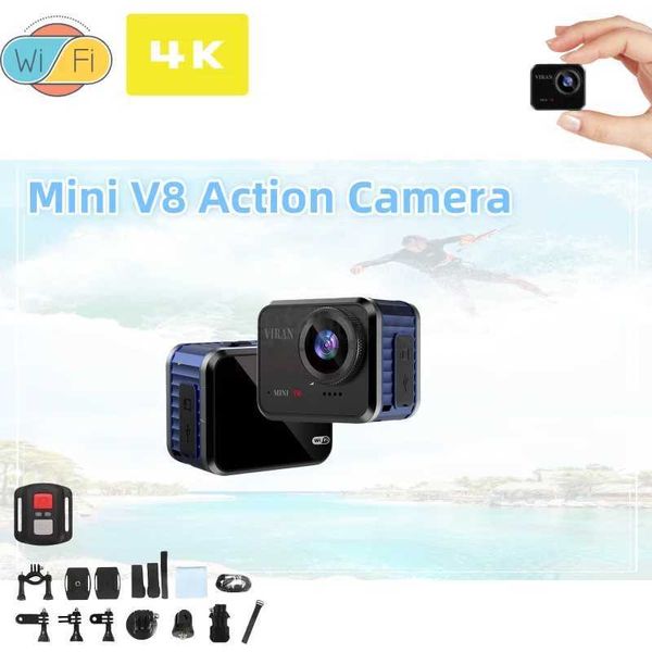 Sport -Action -Videokameras V8 HighDefinition Mini WiFi Action Camera 4K 60fps mit Fernbedienungsbildschirm wasserdichte DV -Motion Kamera Treiber Rekorder Wireless Netw