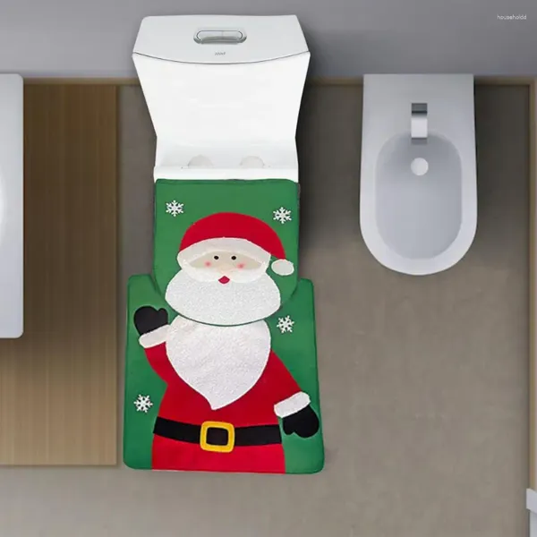 Toilettensitz Deckt Wasserabsorptionsabdeckung Matte Bad Weihnachtsset niedliche Schneemann Santa Elche gedruckt