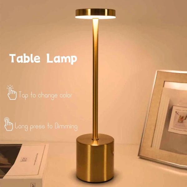 Lâmpada de mesa de metal de toque recarregável de LED simples Três cores à beira da cabeceira Criativa Barra de luz Ambient Light Decoration Night Light 240516