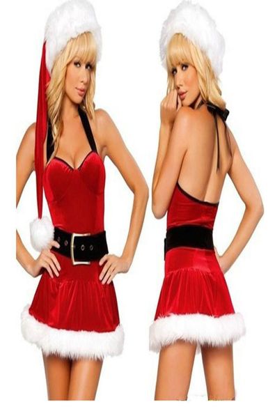 Sexy Santa Claus Kostüme Frauen rotes Halfter Kleid Mädchen Weihnachtsfeier Karneval Bühne Cosplay Dress4669473