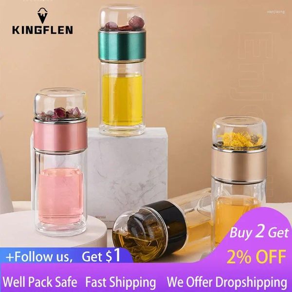 Wasserflaschen Doppelwandglasflasche mit Hülle Tee Drink Infuser Becher Getränkewaren Wasserbottle Edelstahl Filter Tasse