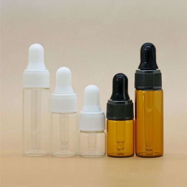 Bottiglia da contagocce in vetro da 5 ml da 5 ml all'ingrosso con cappuccio per olio essenziale con cappuccio bianco e nero ll