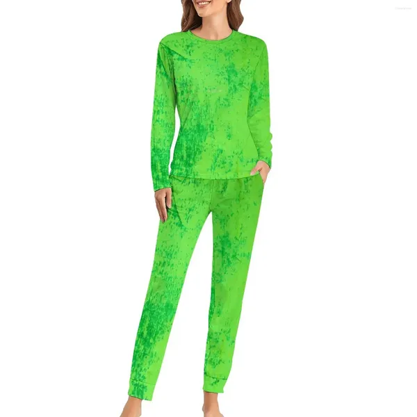 Abbigliamento da donna per sonno verde stampa per muschio pigiano arte astratta arte calda set di pigiama set Lady 2 pezzi Casual oversize grafico da notte