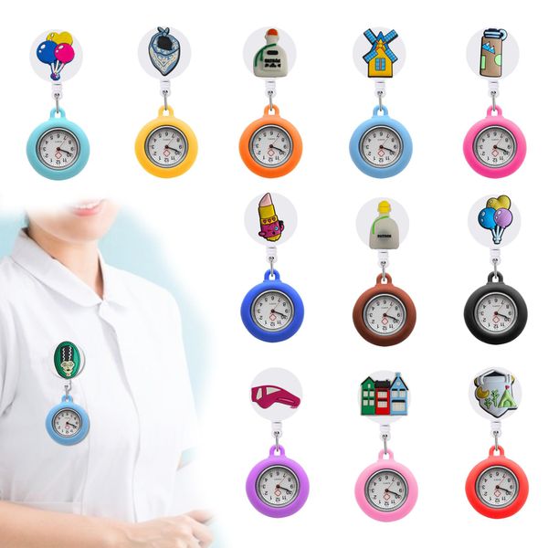 Charms Cartoon Clip Pocket Watches Выдвижные цифровые брепки часы подарочный брошь Quartz Движение Stethoscope Watch Hospital Medical Ot9hx