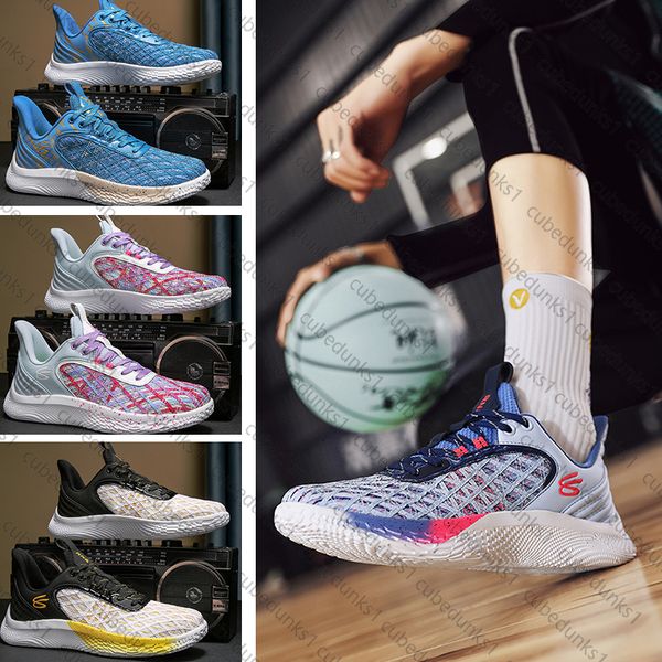 Sneaker Curry9 Sneakers Kuri Generazione Kuri Basketball Scarpe da basket blu Assorbimento rosa Shock Pratico Studenti Basso Top Top Combat Stivali Outdoor Spacchi di allenamento sportivo 36-45