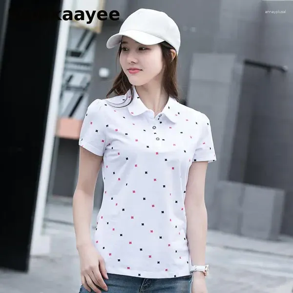 Polos femminile M-4xl Womens Polo Shirts Summer Female Tops Tees Clettaio Short-Down Cotton Stampa di cotone Spegnere Office Fashion Fashion Ladies