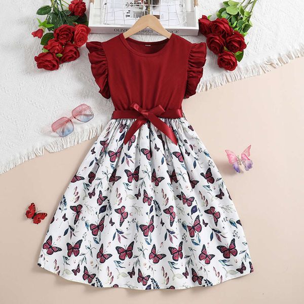 MENINA VERMELHO NOVO RED RETRO BORTURAFLY PRIMED SPLICE DRESSO BOWKNOT FAIRA FESTA FESTA DIREITO DIÁRIO CASUAL CRIME DO LOLA L2405