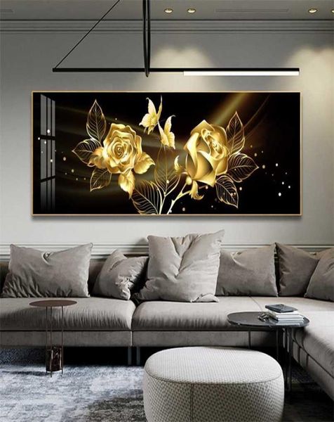 Farfalla nera golden rosa farfalla astratta arte muro tela dipinta poster stampa orizzonta immagine per decorazioni per la camera da letto 211021260587