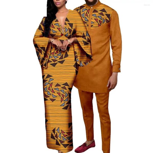 Ethnischer Kleidungsverkauf!Afrikanische Print V-Ausschnitt Kleider für Frauen Paar passende Männer Outfit