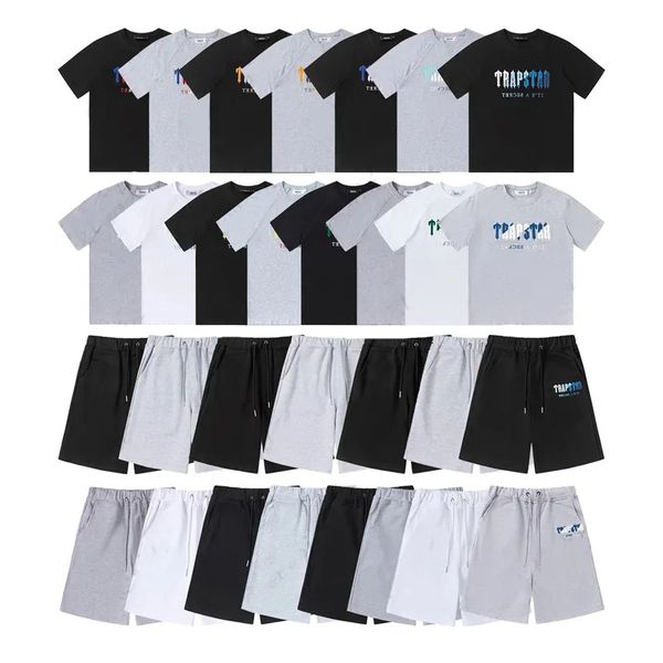 Trapstar Herren T-Shirt Herren T-Shirts Trapstar Tracksuits Designer-Shorts Stickerei Brief Luxus Regenbogen Farbe Schwarz weiß grauer Sommersportmode-Baumwolle