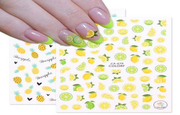 3D Lemon Pineapple Nail Art Amarelo adesivos pregos Decalques de verão Manicure colorido Manicure Foil CHCA6756819272133