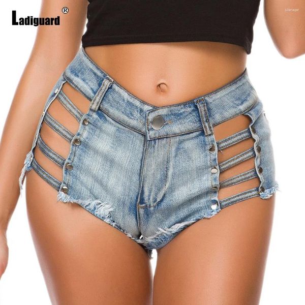 Frauen Jeans Ladiguard 2024 Sexy Hollow Out Denim Shorts High Cut Women Casual Shredd Shredd Shredd Shredd Shredd Damen Damen Vintage Modehosen