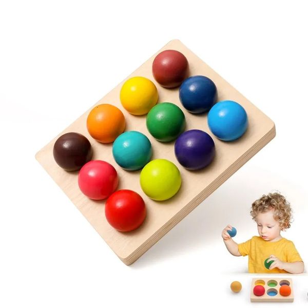 Wooden Montessori Toys for Kids Early Education Preschool giocattolo arcobaleno palla abbinata al colore sensoriale Cognitivo Sorting Board 240510