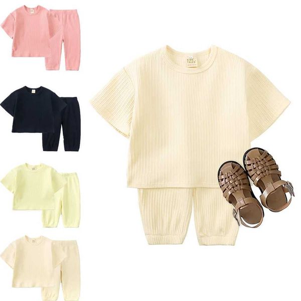 Kleidungssets heißer Verkauf Sommer Baby Kleinkind Girls Kleidungsstücke Kurzarm O-Neck T-Shirt Tops + Hosen Neugeborene Kinder bequeme Anzüge 2pcs Y240515