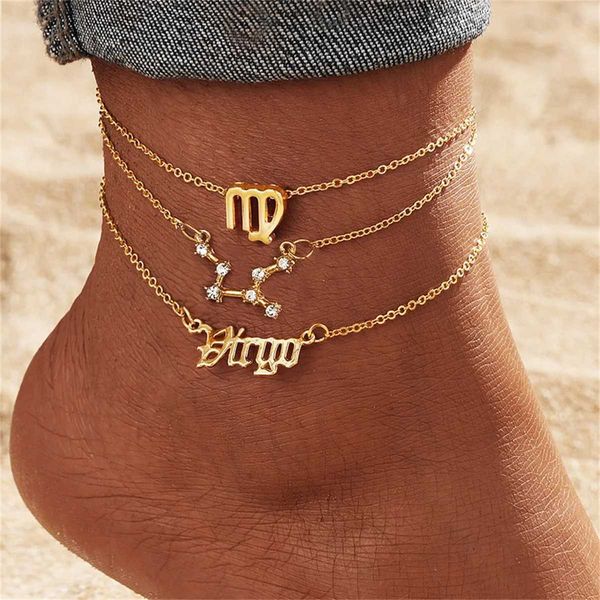 Неклеты 3 штуки/набор из 12 браслетов Zodiac Women Golden Zodiac Logo Bracelets Barefoot Chains Летние дни рождения ювелирные изделия D240517